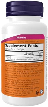 Now Supplements Vitamin A Fish Liver Oil 25 000 Iu Essential Nutrition 250 Softgels